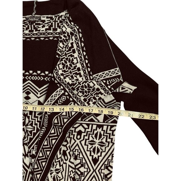 Lucky Brand Women Black / Beige Waterfall Wrap Open Cardigan Sweater Size Large - Picture 10 of 13